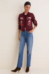 Maroon Viviana Floral Motif Cardigan