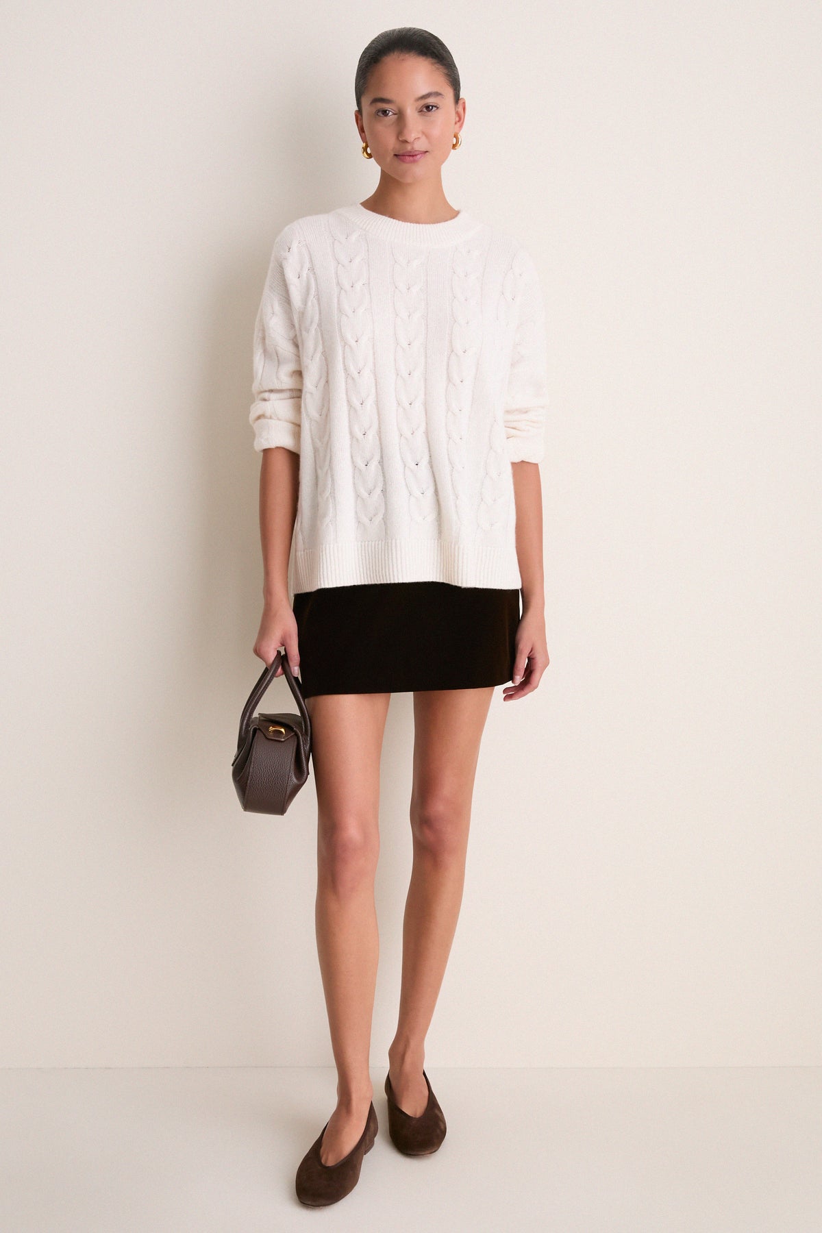 Dark Brown Velvet Opal Straight Mini Skirt