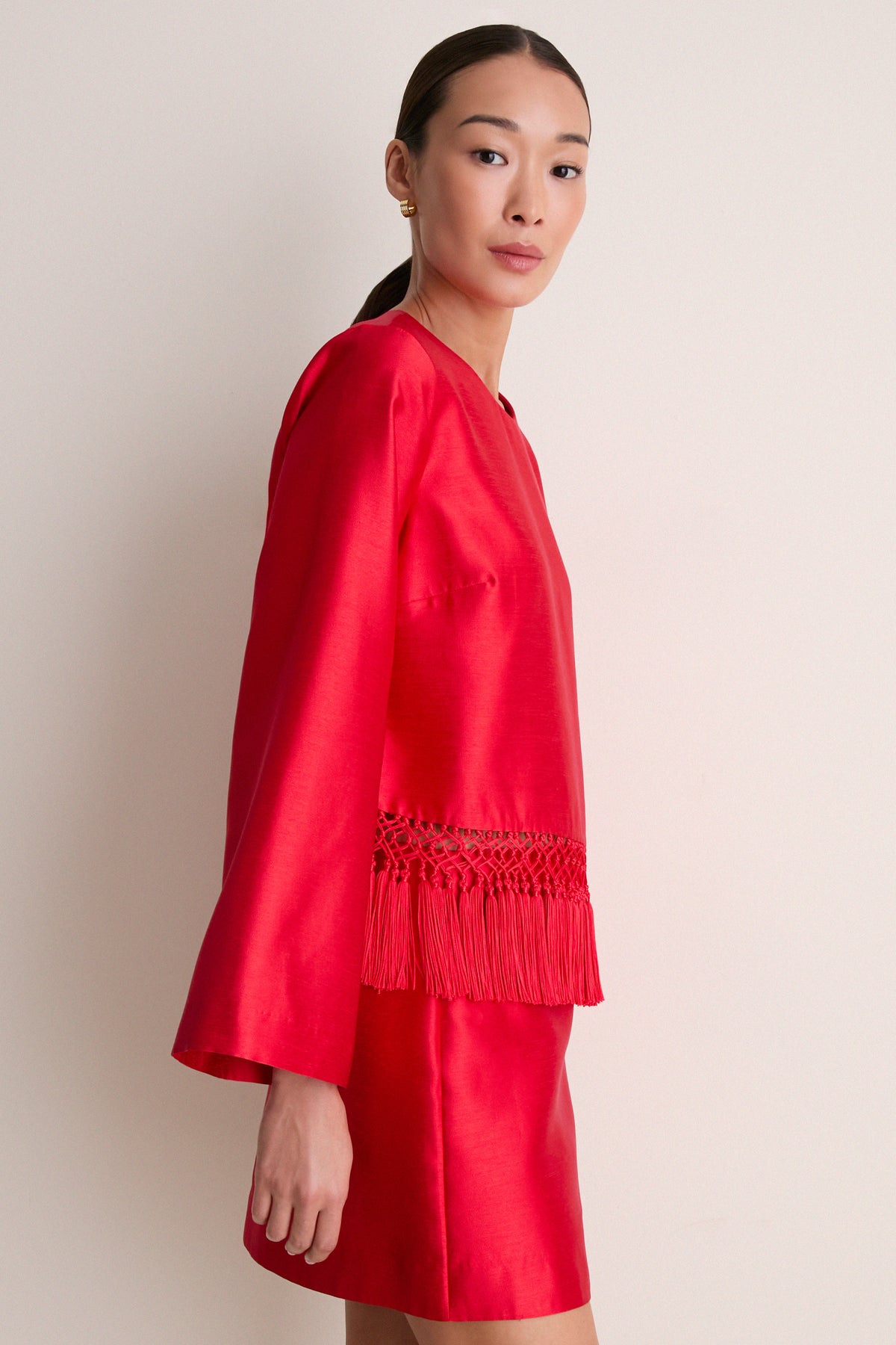 Red Dupioni Maxine Tassel Top