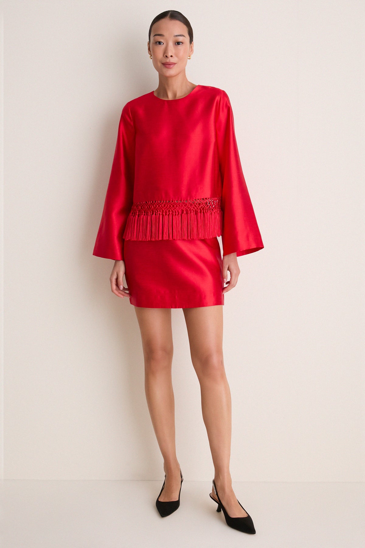 Red Dupioni Maxine Tassel Top