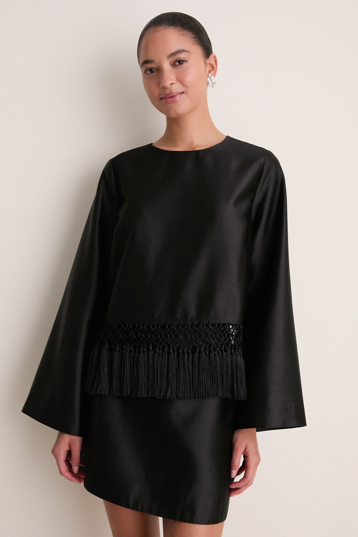 Black Dupioni Maxine Tassel Top