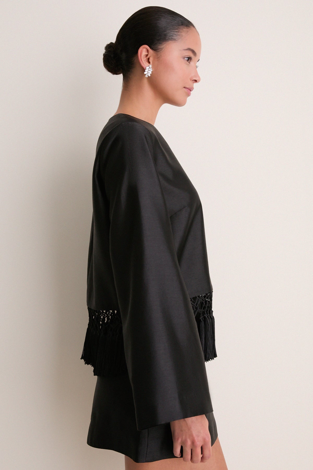 Black Dupioni Maxine Tassel Top