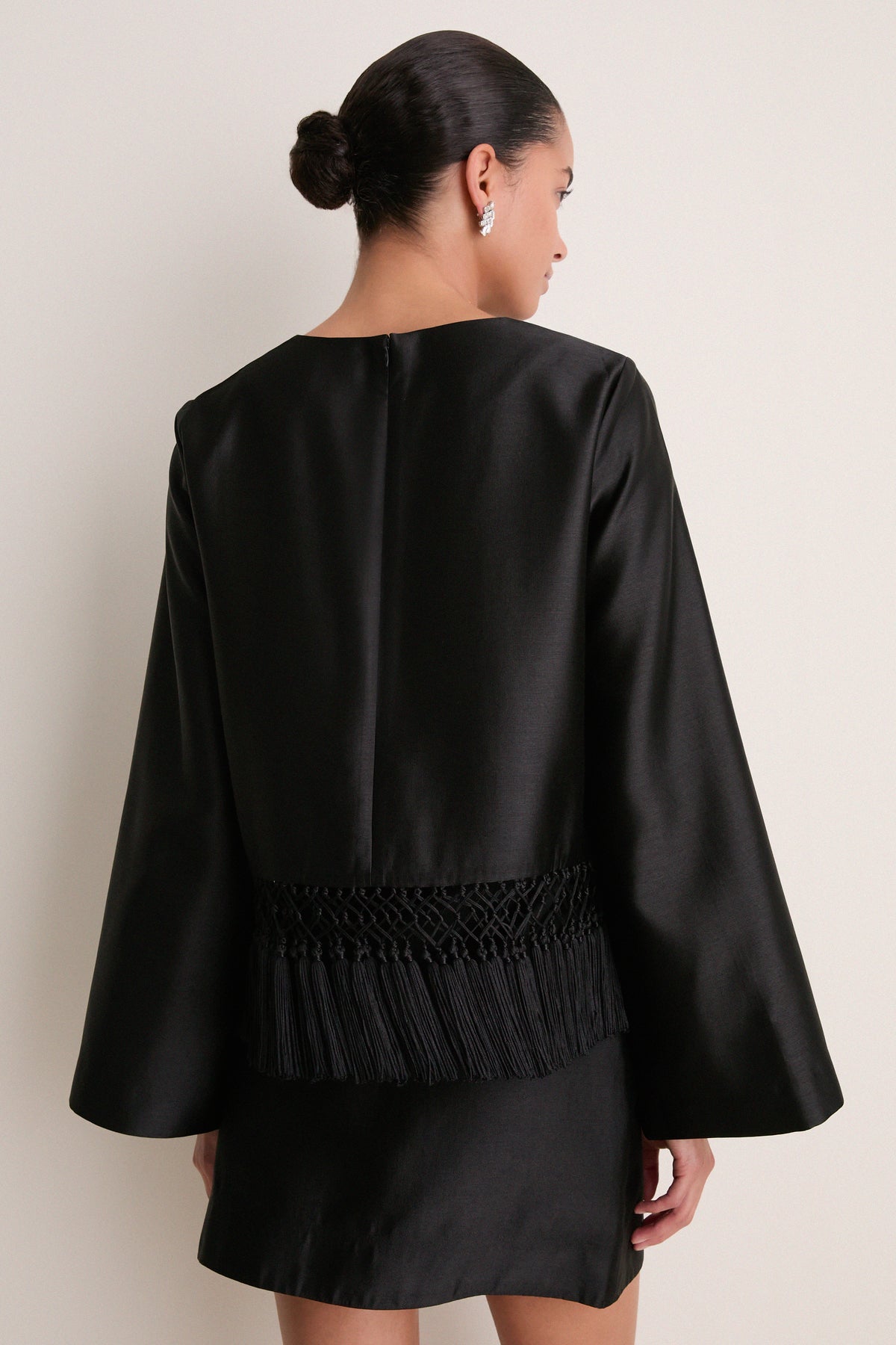 Black Dupioni Maxine Tassel Top