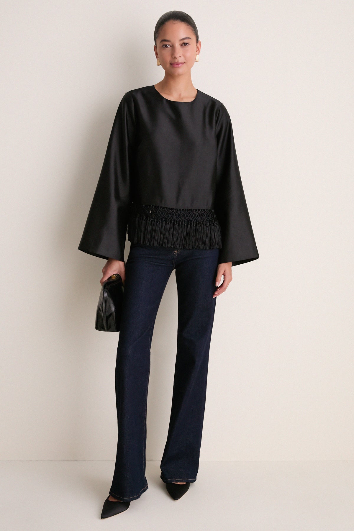 Black Dupioni Maxine Tassel Top