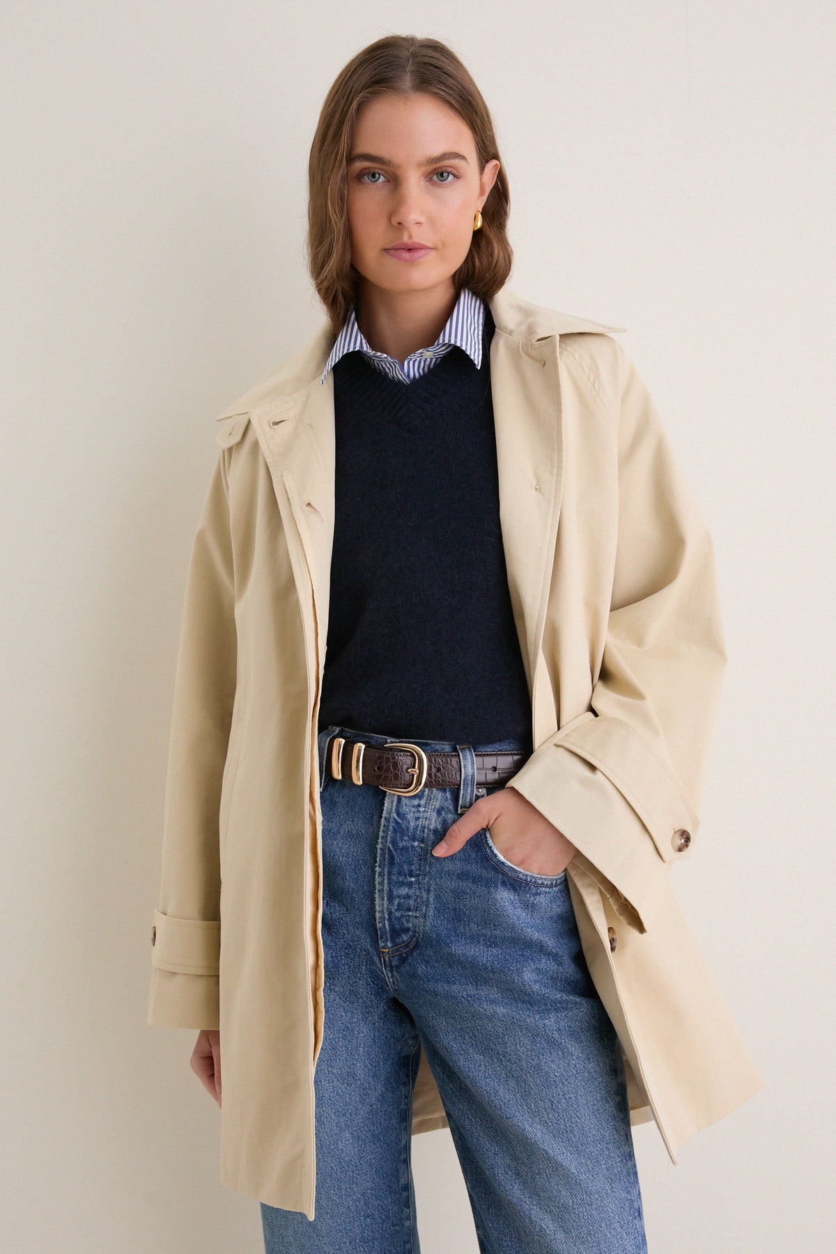 Khaki Drew Mid-Length Trench Coat