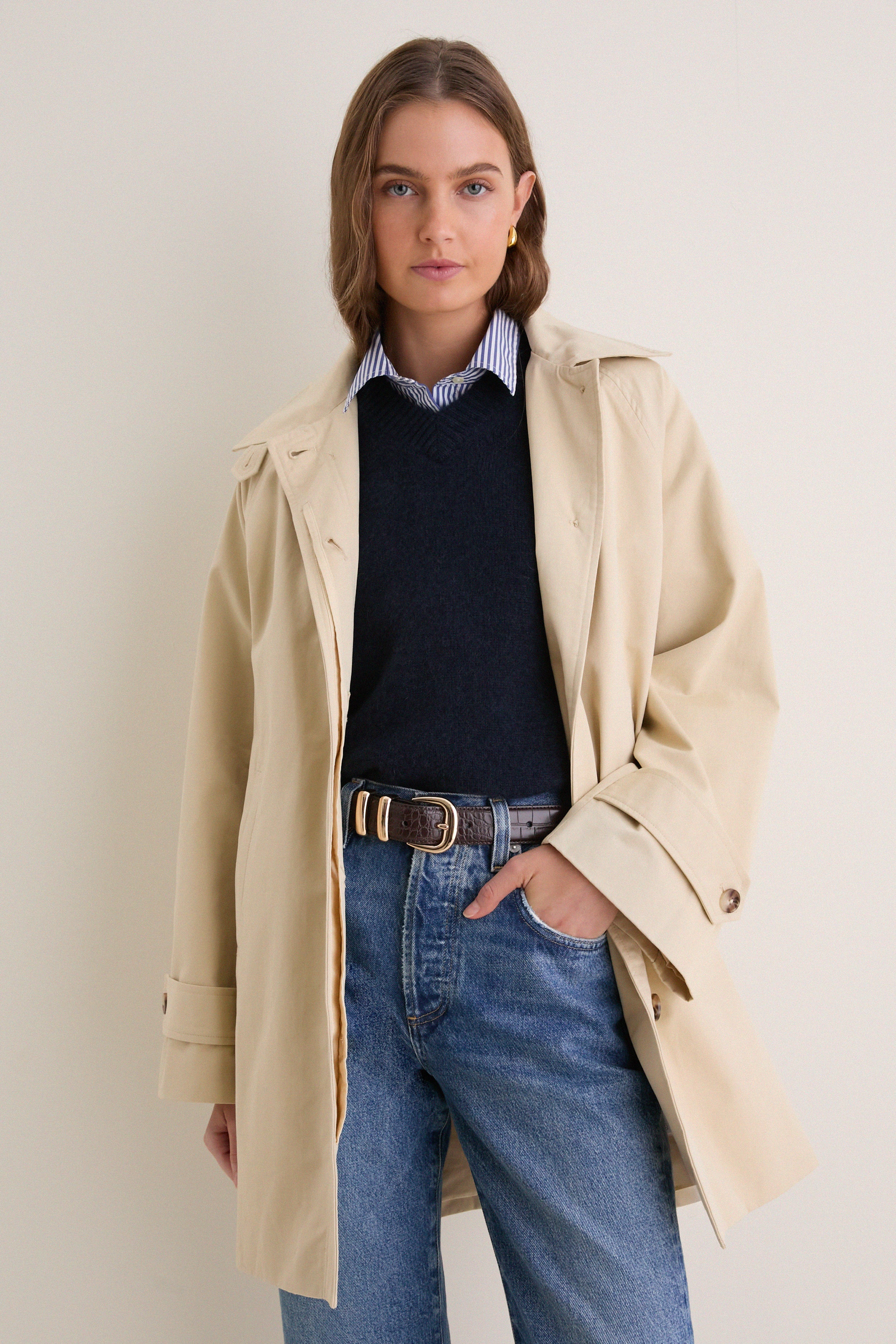Khaki Drew Mid-Length Trench Coat