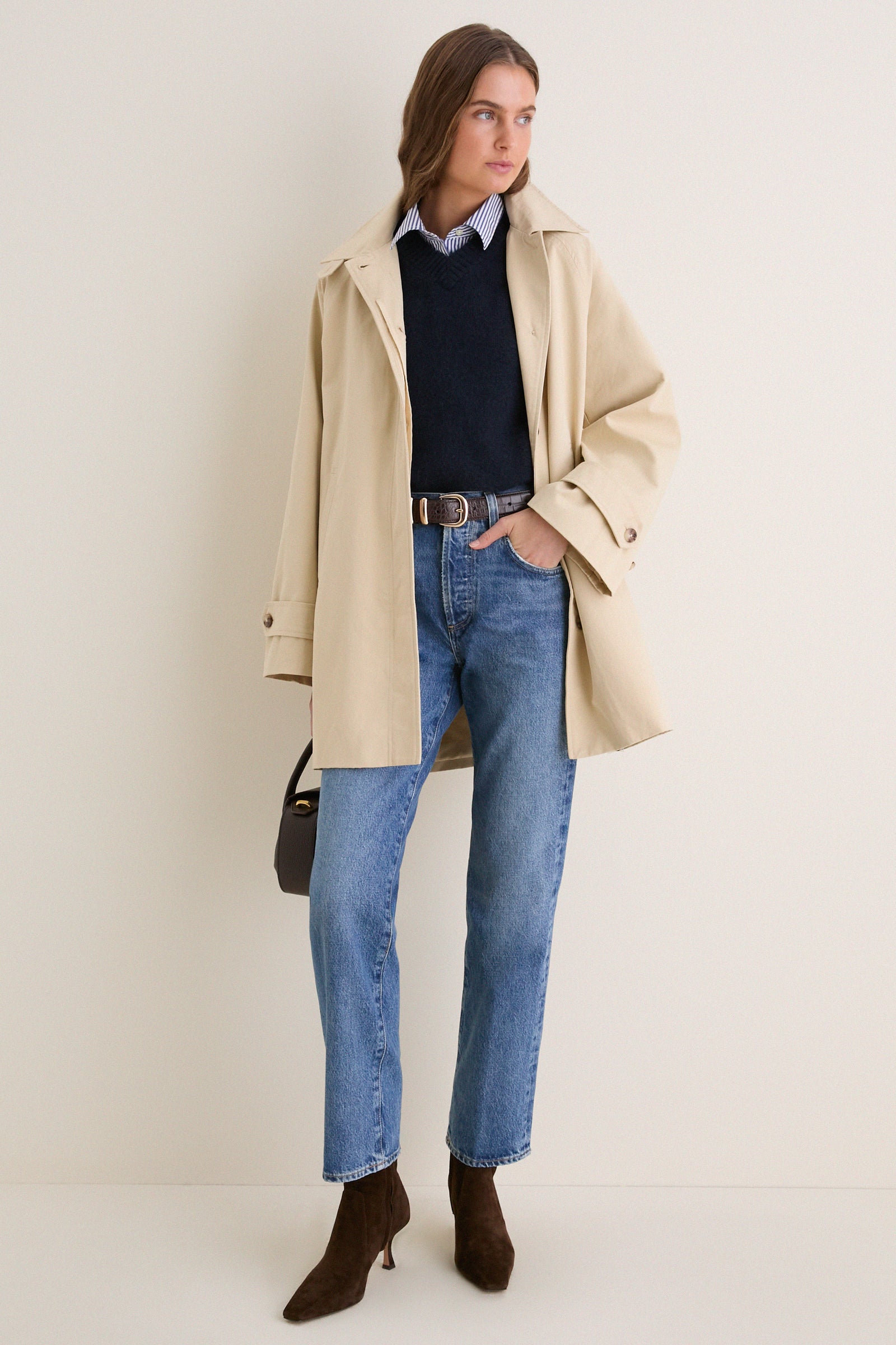 Khaki Drew Mid-Length Trench Coat