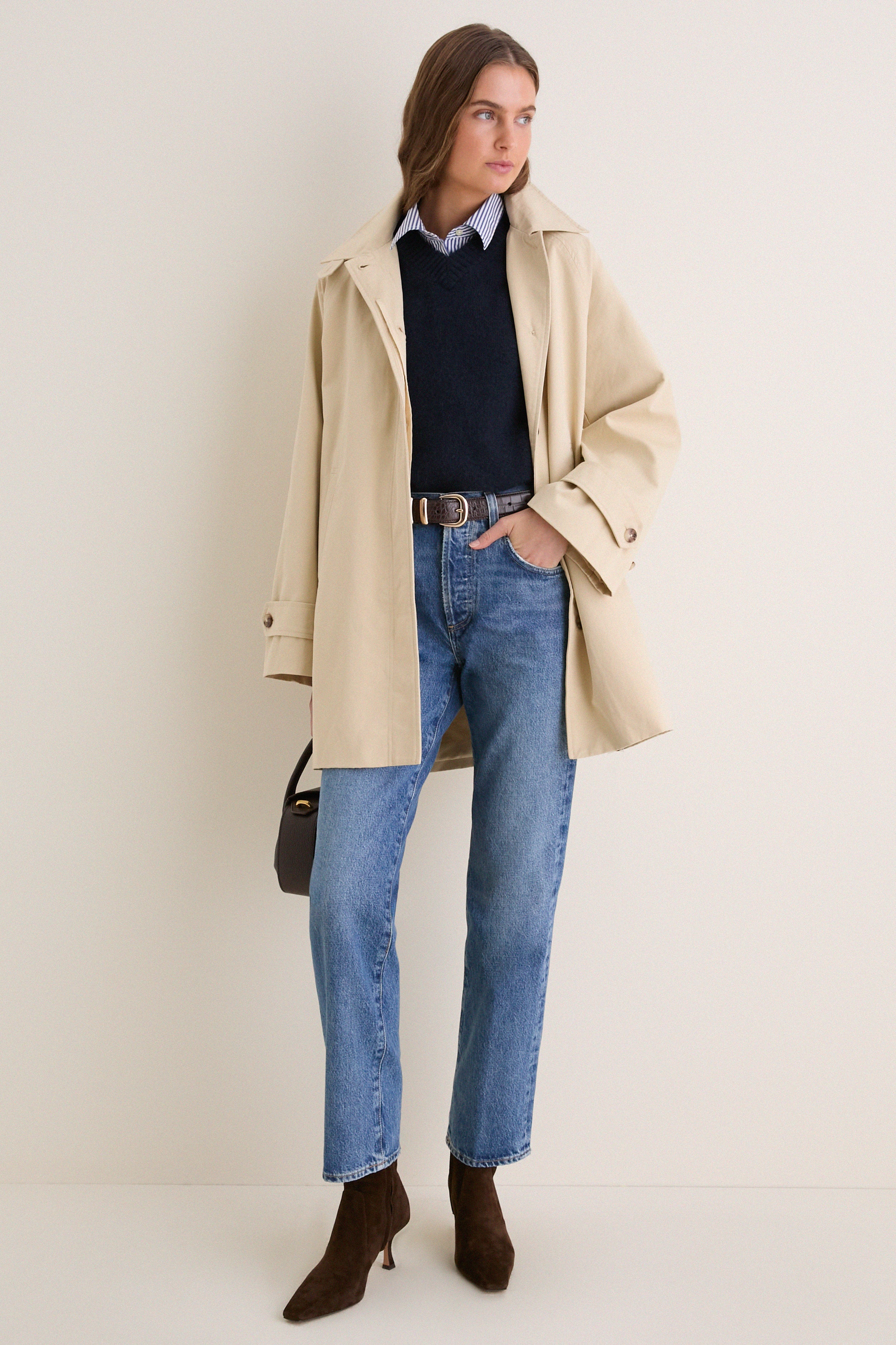 Khaki Drew Mid-Length Trench Coat
