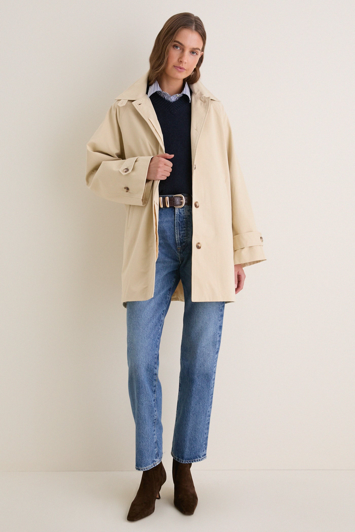 Khaki Drew Mid-Length Trench Coat