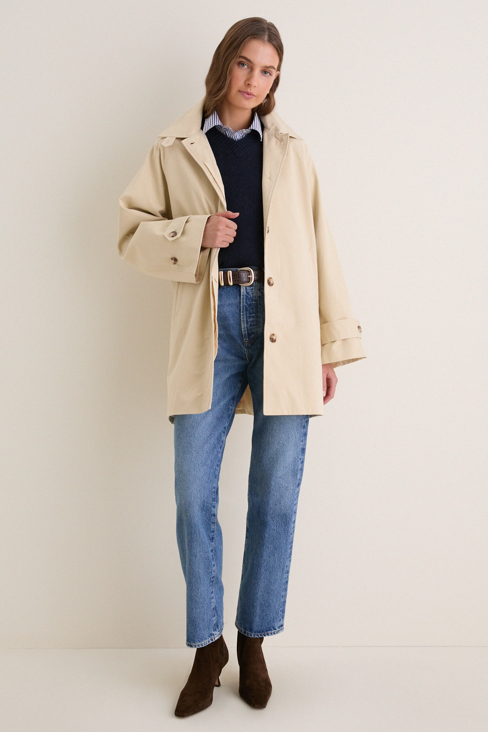 Khaki Drew Mid-Length Trench Coat