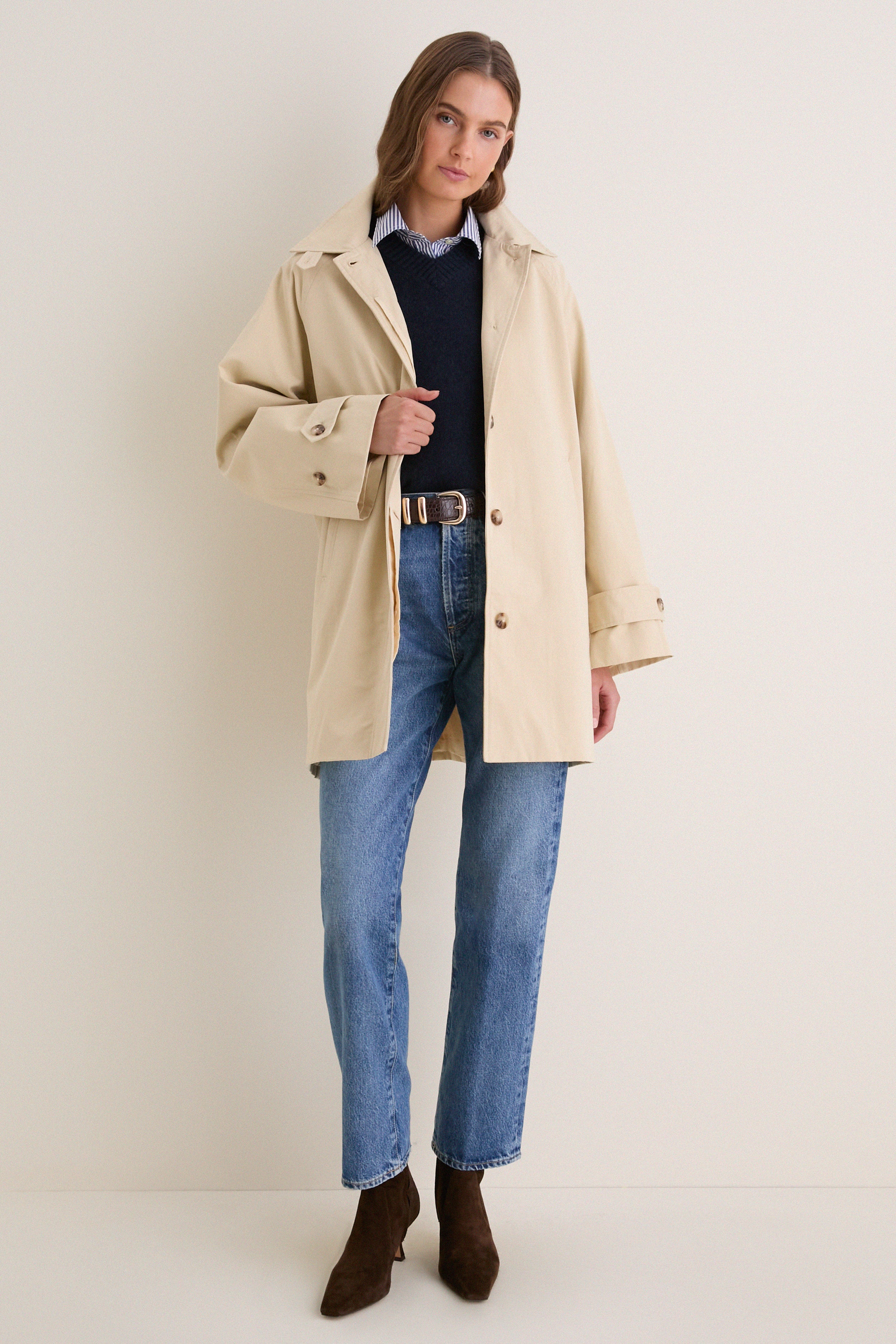 Khaki Drew Mid-Length Trench Coat