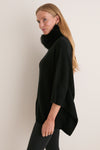 Black Wool Cashmere Fur Collar Janet Poncho