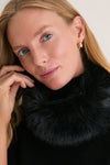 Black Wool Cashmere Fur Collar Janet Poncho