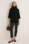 Black Wool Cashmere Fur Collar Janet Poncho