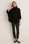 Black Wool Cashmere Fur Collar Janet Poncho