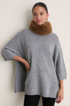 Gray Wool Cashmere Fur Collar Janet Poncho