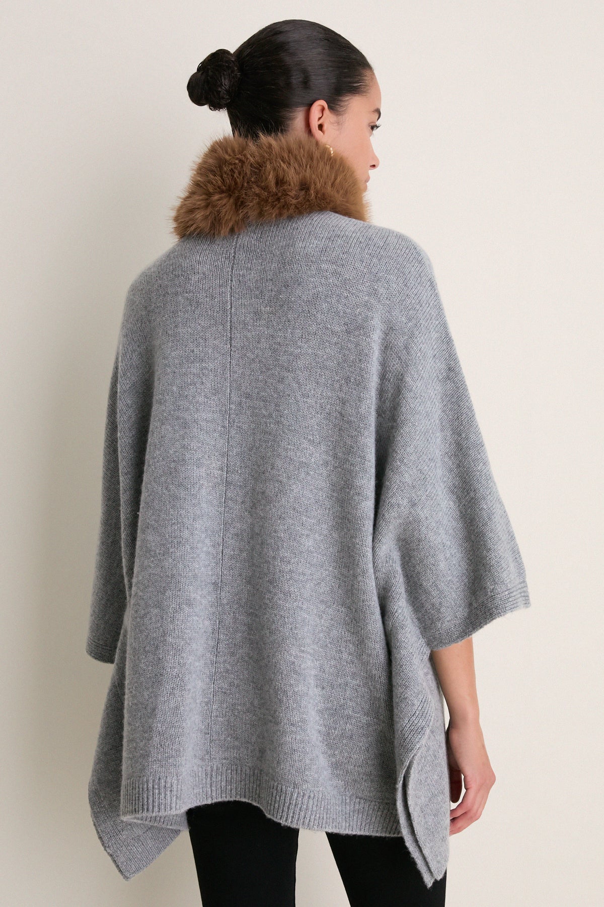 Gray Wool Cashmere Fur Collar Janet Poncho