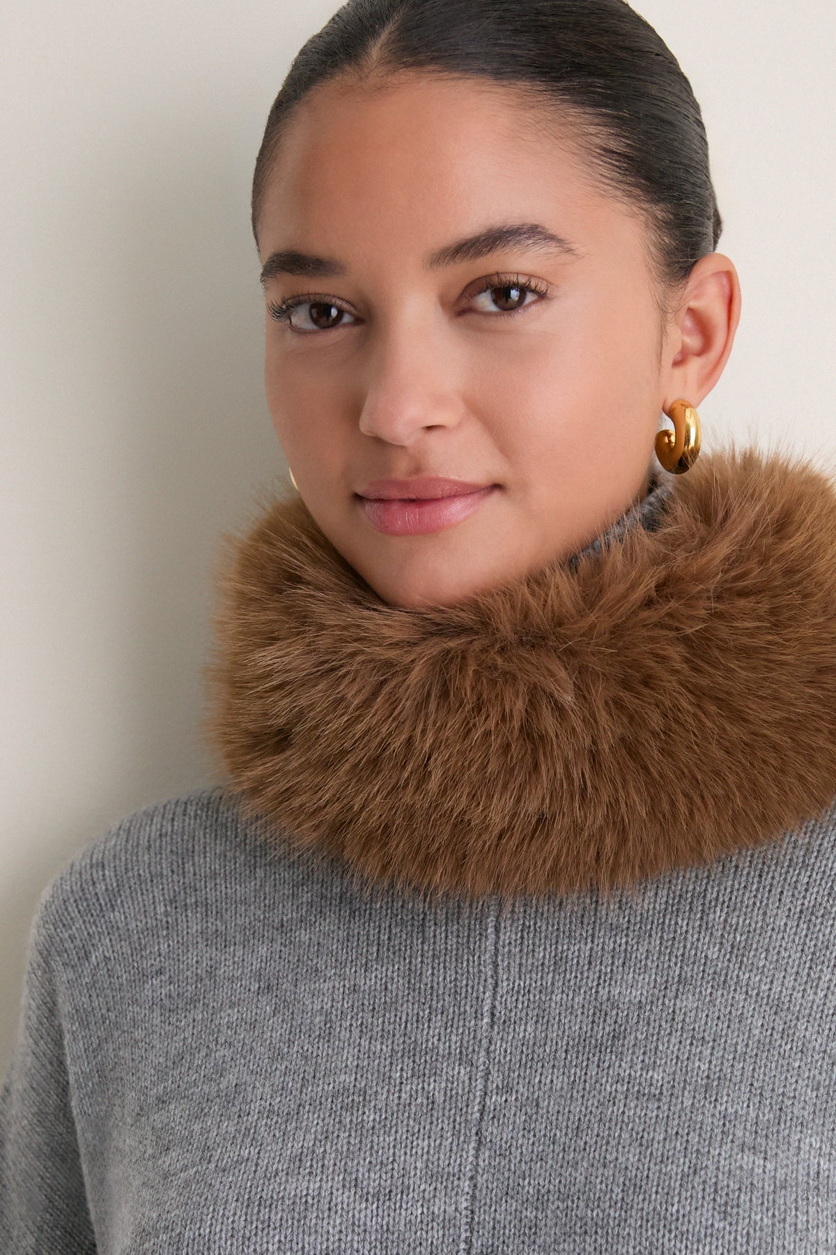Gray Wool Cashmere Fur Collar Janet Poncho
