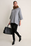 Gray Wool Cashmere Fur Collar Janet Poncho