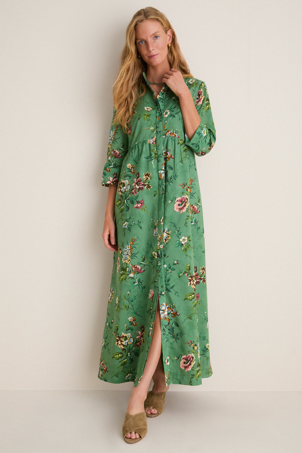 Sage Bouquet Royal Maxi Shirt Dress