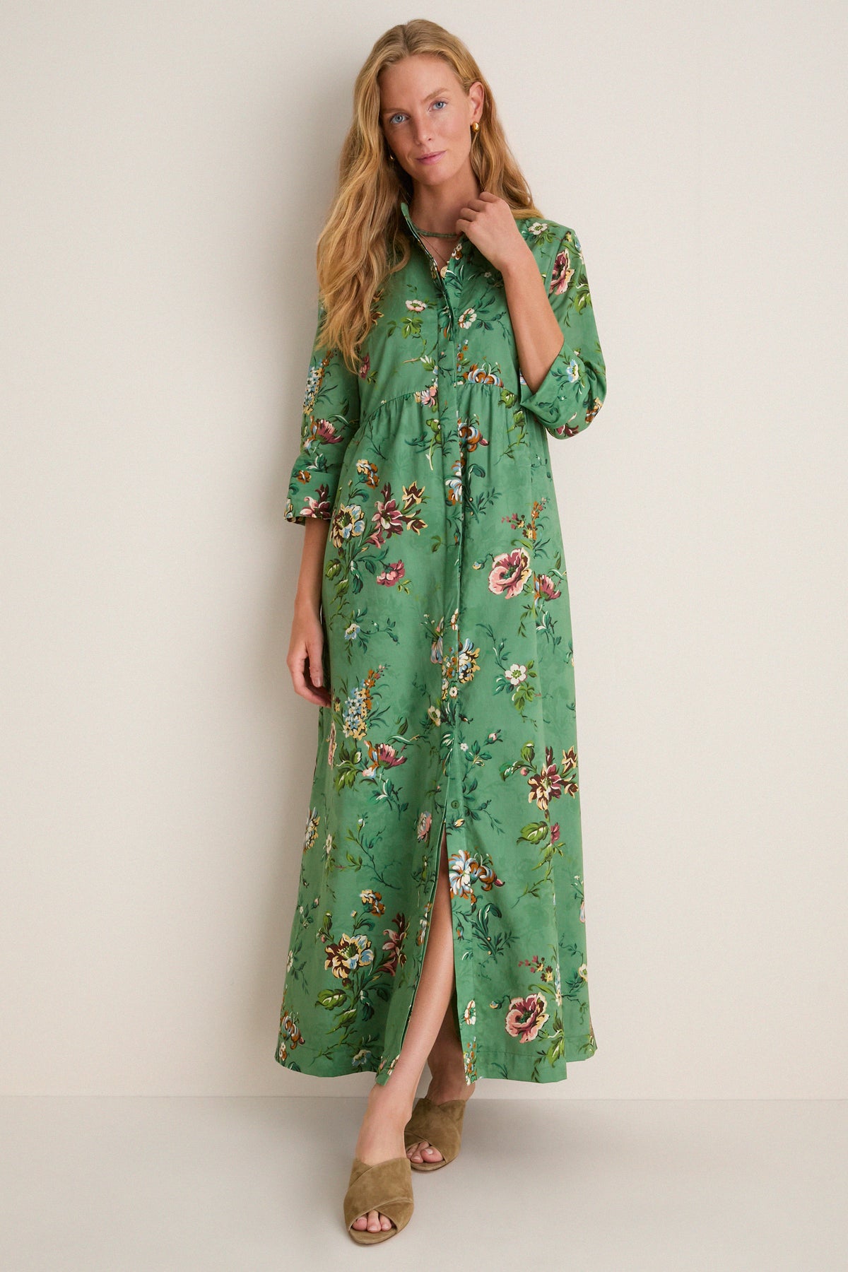 Sage Bouquet Royal Maxi Shirt Dress