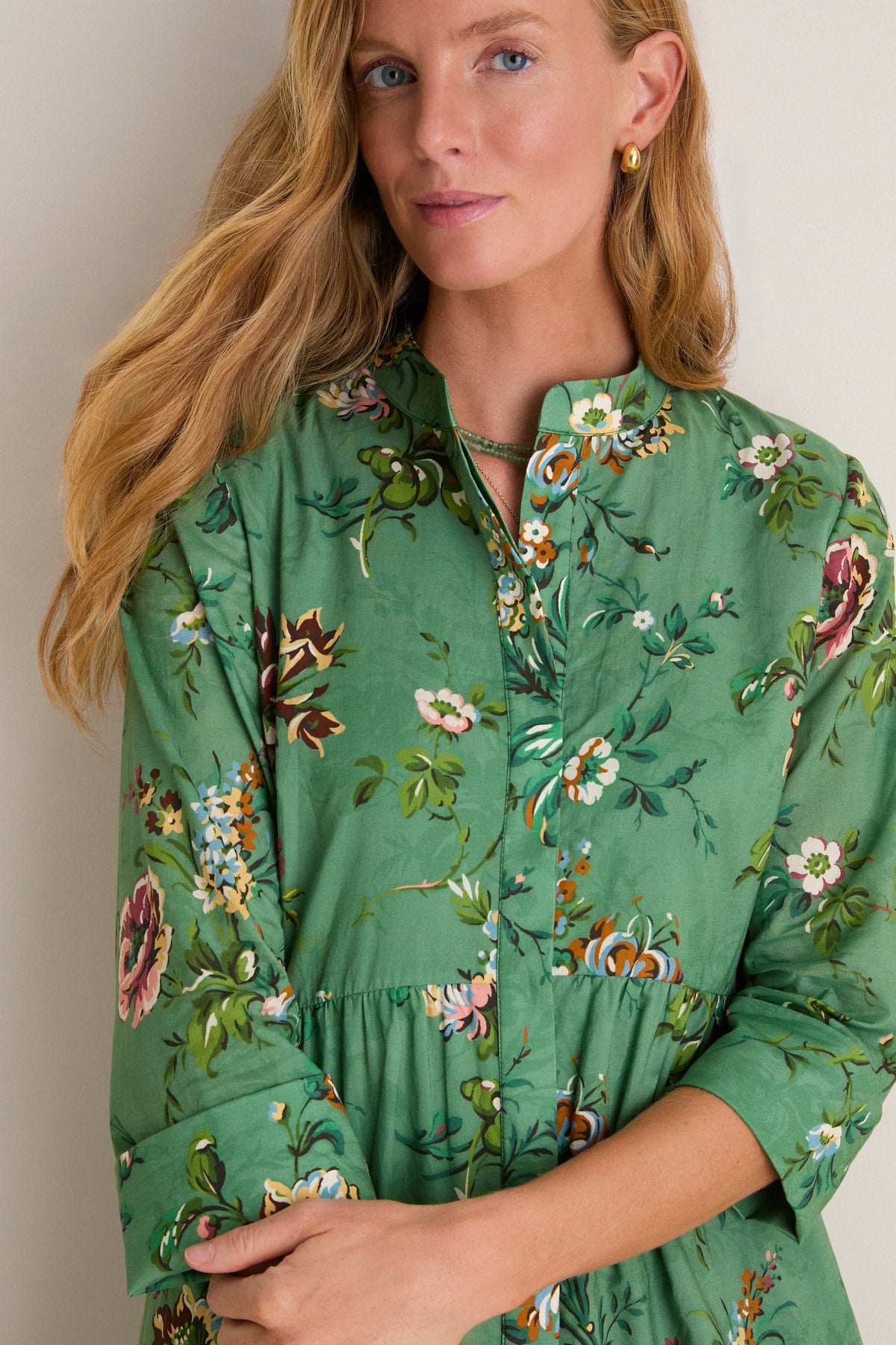 Sage Bouquet Royal Maxi Shirt Dress