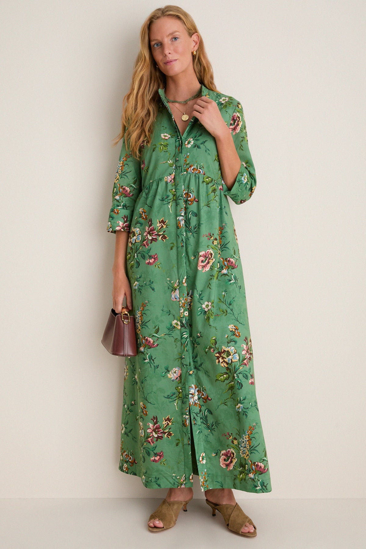 Sage Bouquet Royal Maxi Shirt Dress