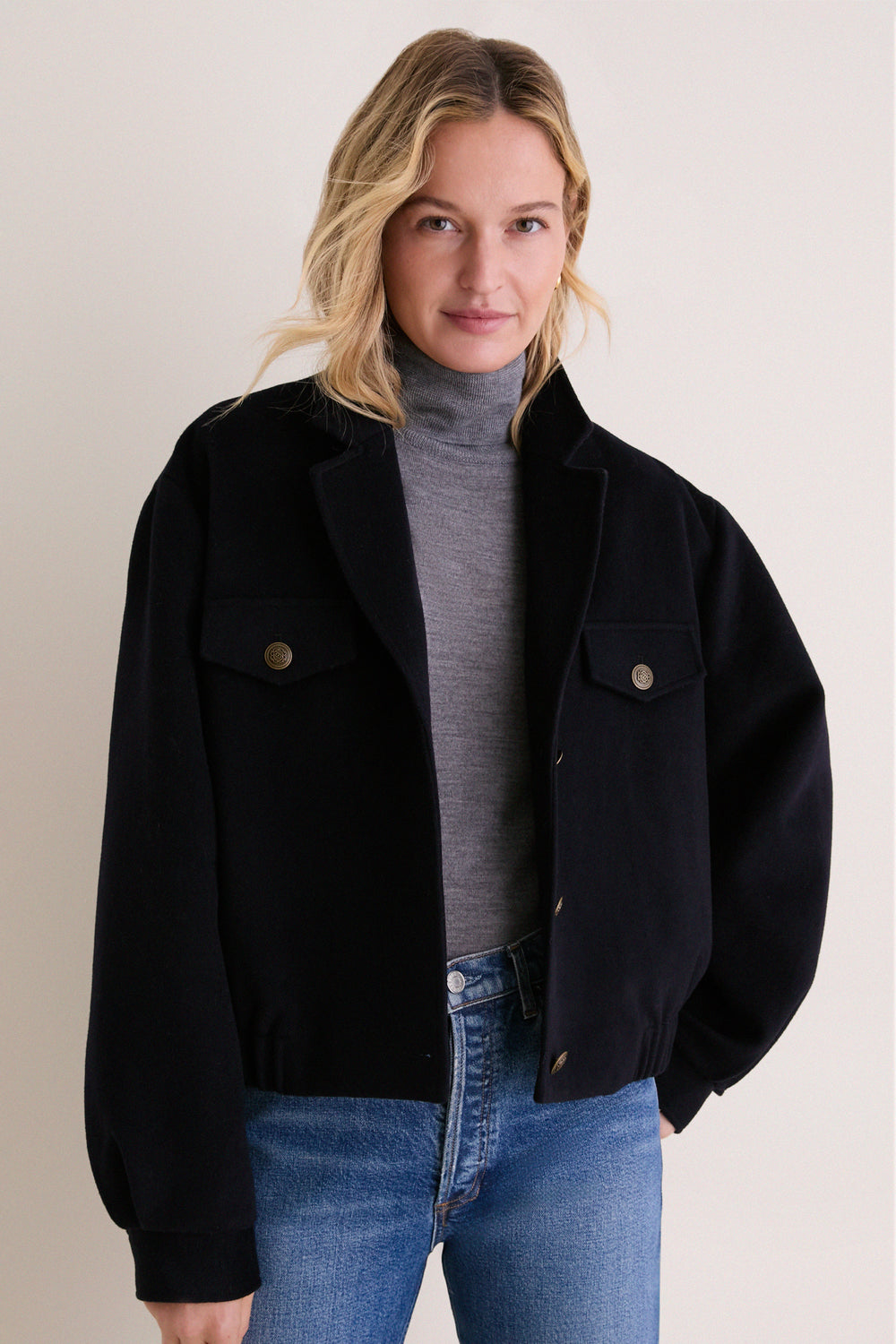 Navy Wool Joey Bomber Jacket