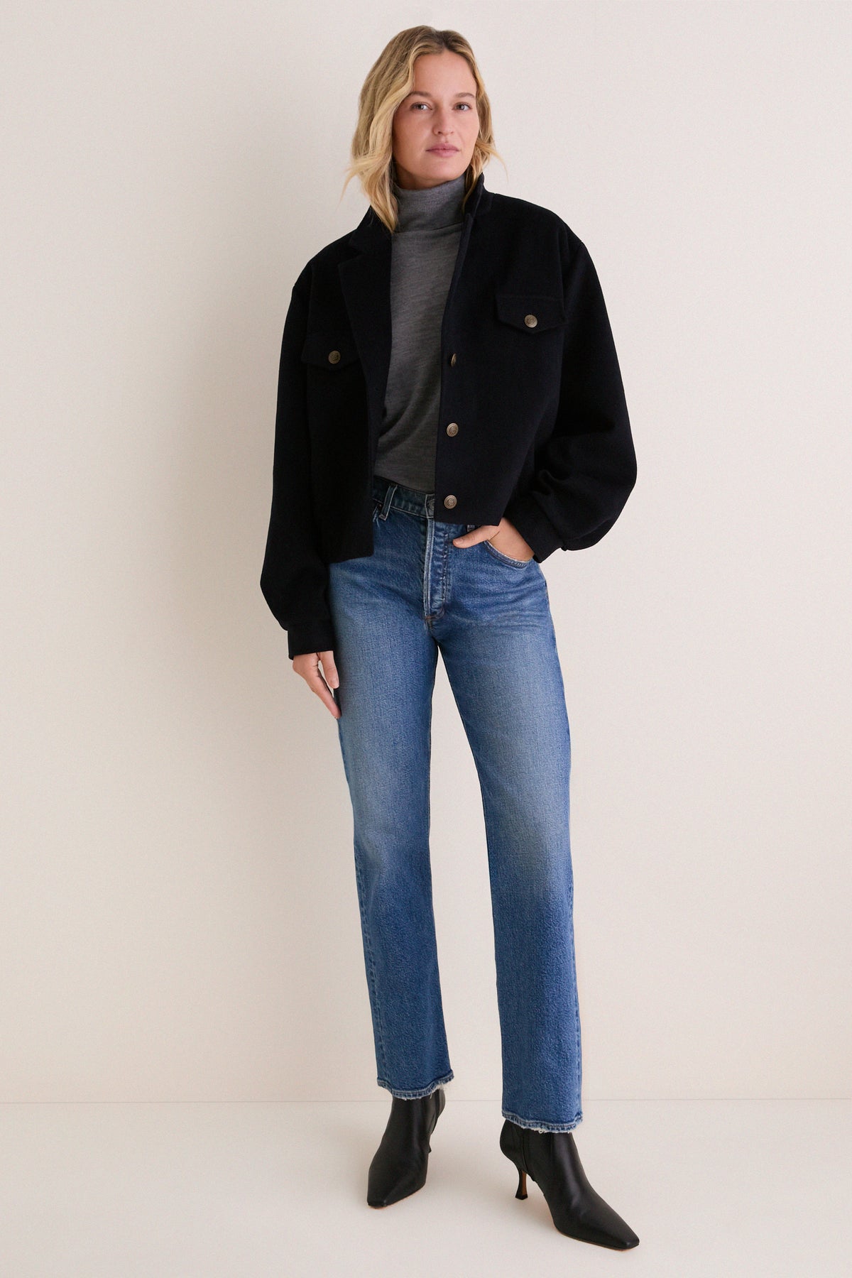 Navy Wool Joey Bomber Jacket
