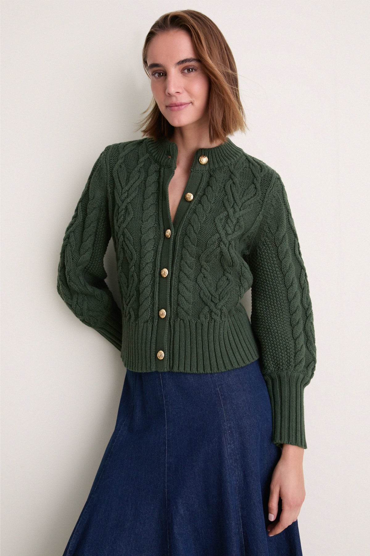 Hunter Green Cotton Colette Cardigan