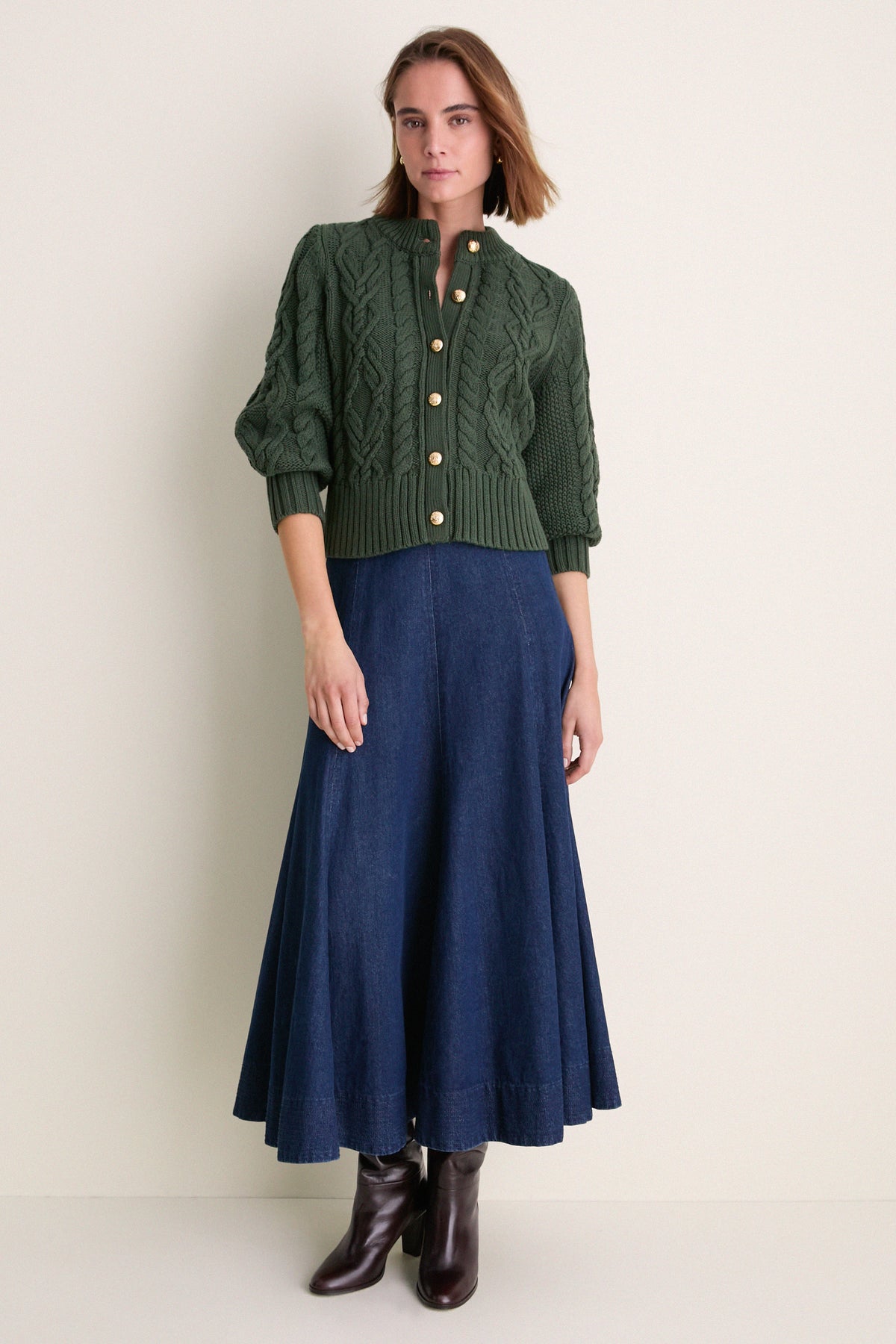 Hunter Green Cotton Colette Cardigan