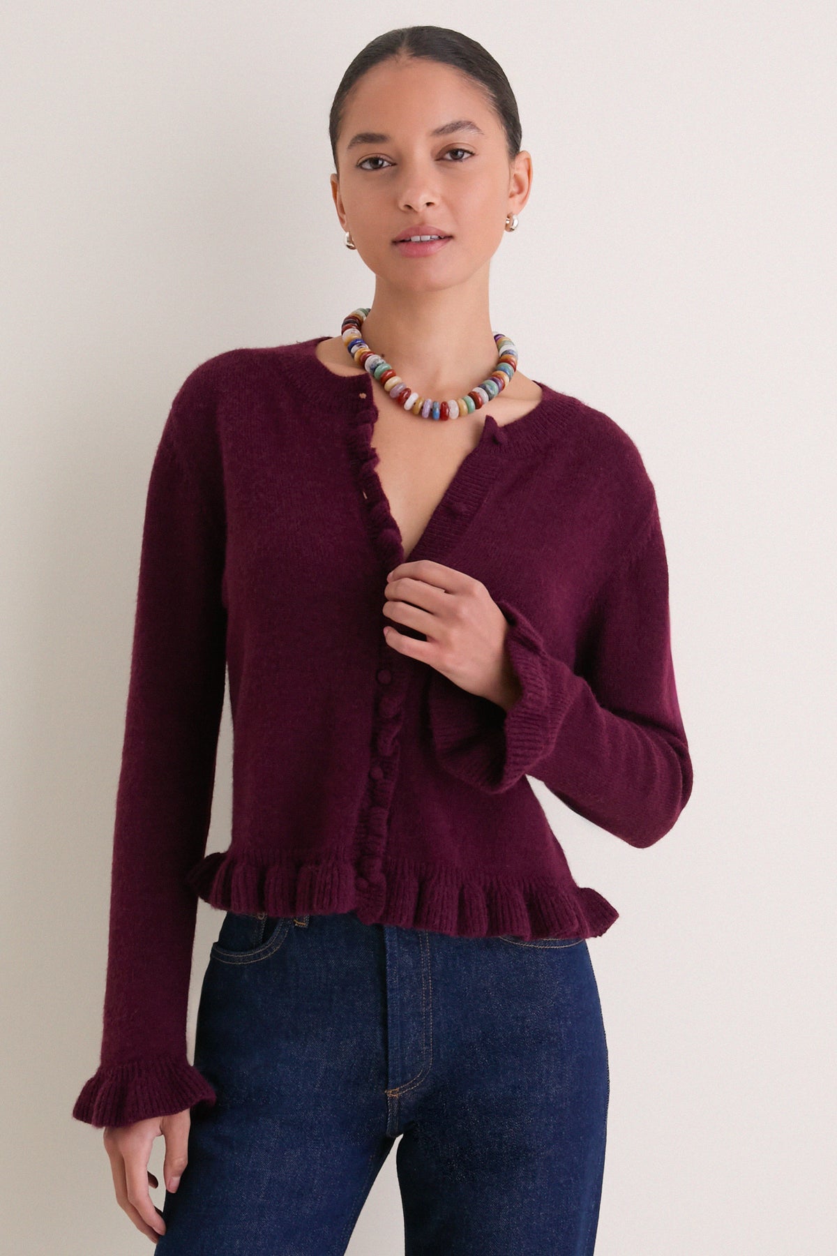 Winetasting Knit Patterson Ruffle Sweater