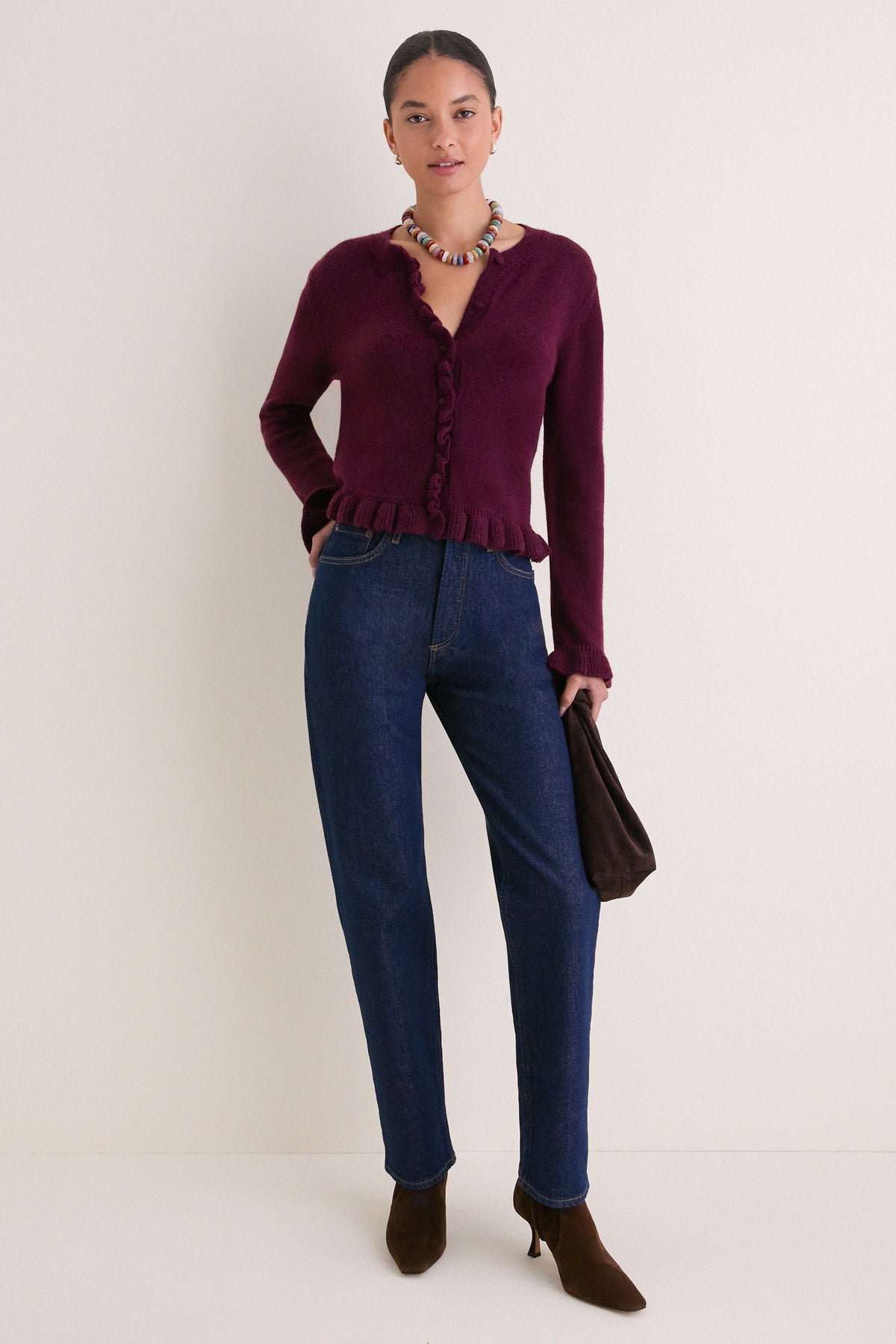 Winetasting Knit Patterson Ruffle Sweater