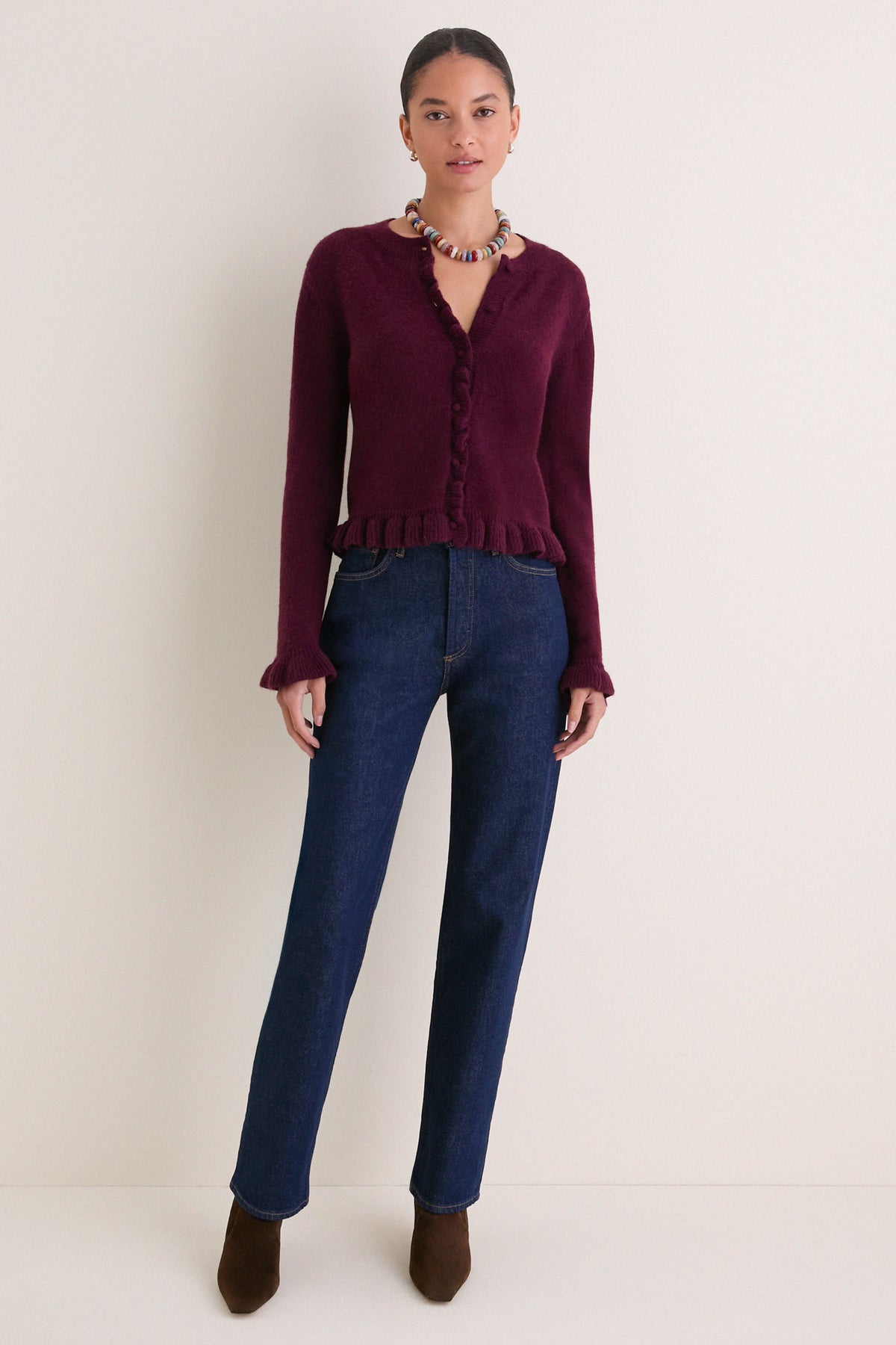 Winetasting Knit Patterson Ruffle Sweater