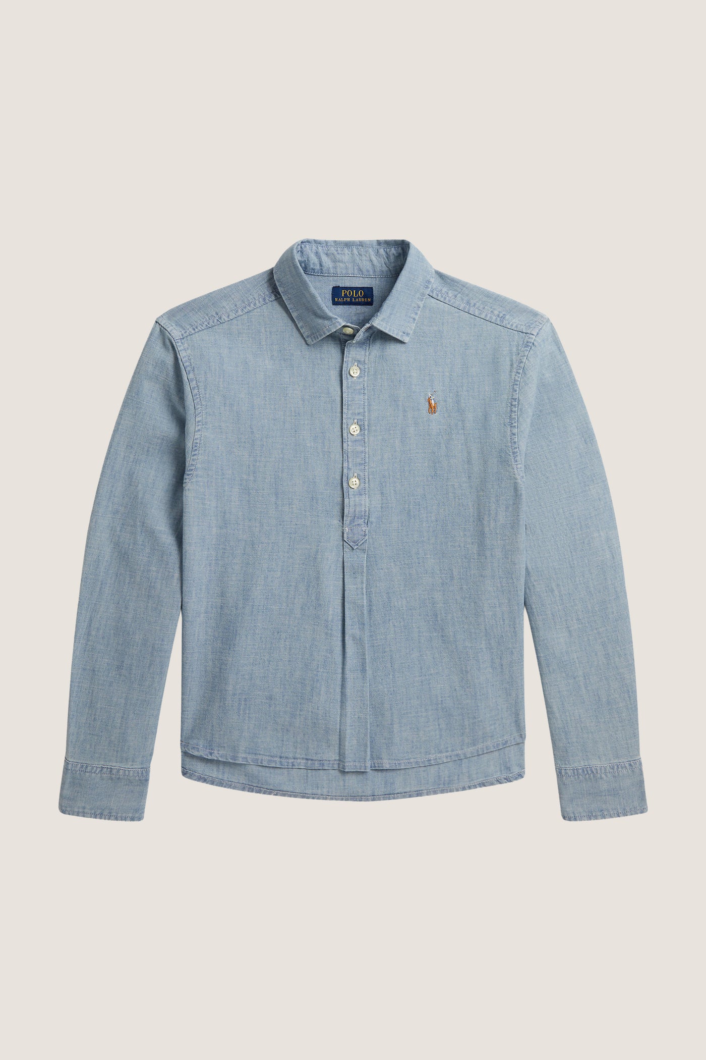 Girls Long Sleeve Chambray Collared Shirt
