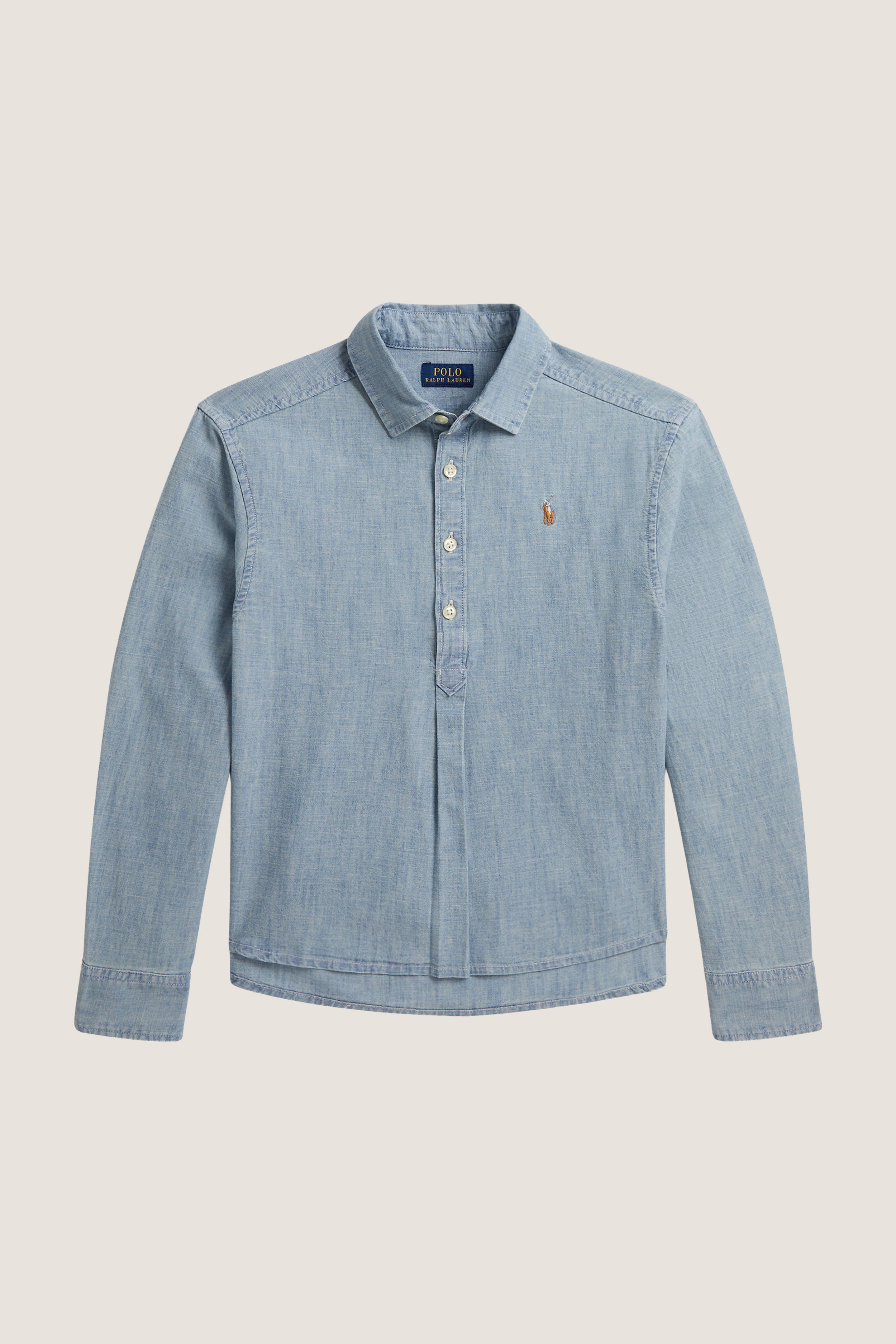 Girls Long Sleeve Chambray Collared Shirt
