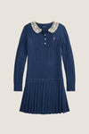 Girls Long-Sleeve Cotton Cable Knit Collared Dress