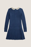 Girls Long-Sleeve Cotton Cable Knit Collared Dress