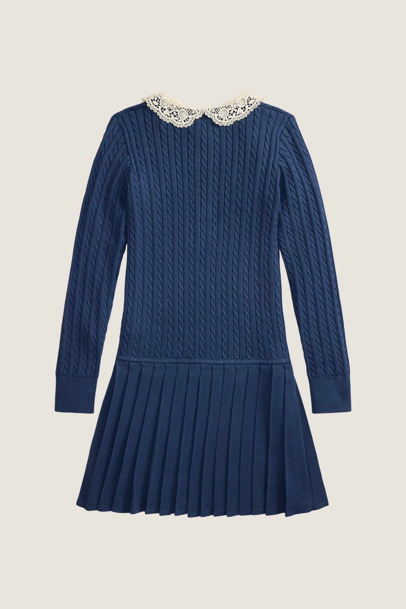 Girls Long-Sleeve Cotton Cable Knit Collared Dress