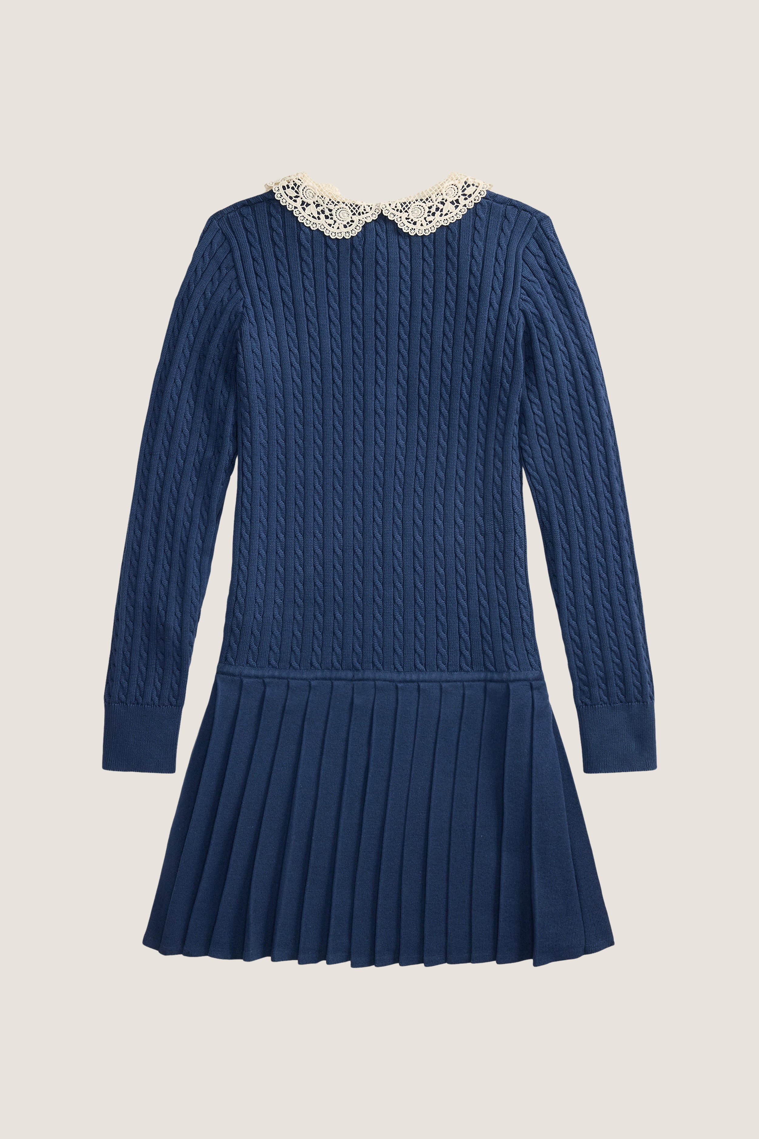 Girls Long-Sleeve Cotton Cable Knit Collared Dress