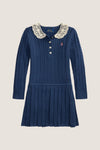 Little Girls Long-Sleeve Cotton Cable Knit Collared Dress