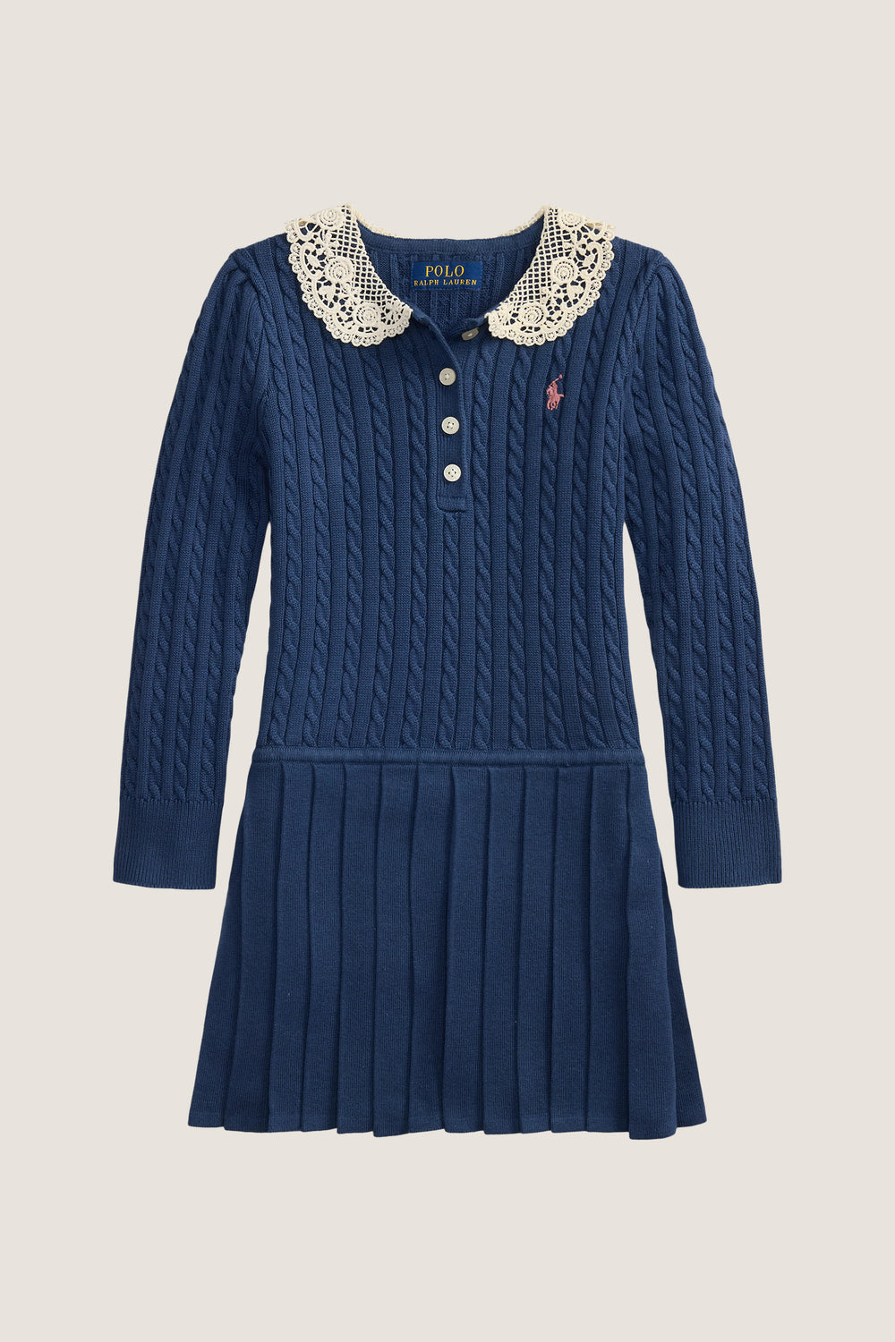 Little Girls Long-Sleeve Cotton Cable Knit Collared Dress