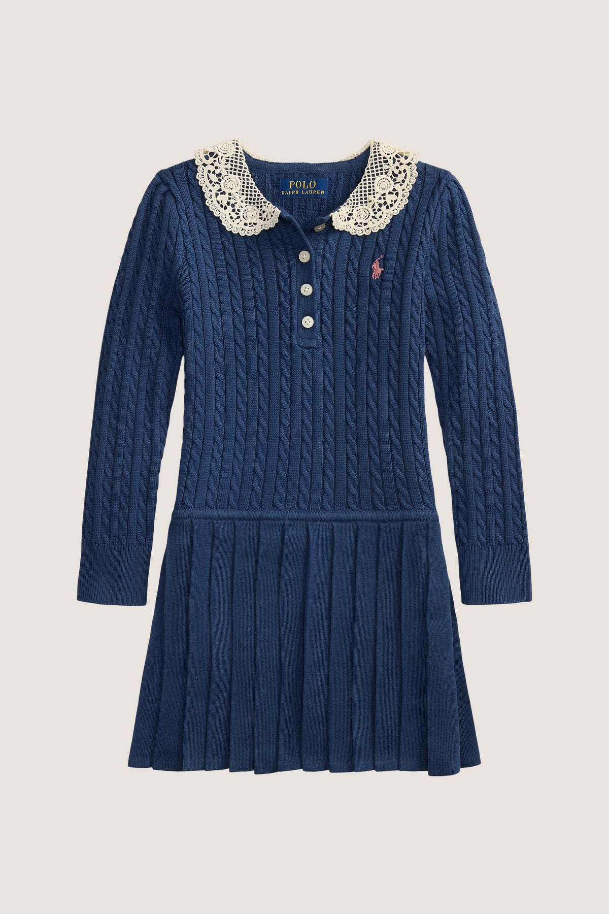 Little Girls Long-Sleeve Cotton Cable Knit Collared Dress