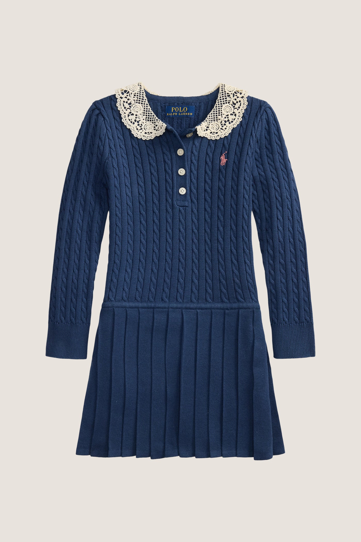 Little Girls Long-Sleeve Cotton Cable Knit Collared Dress