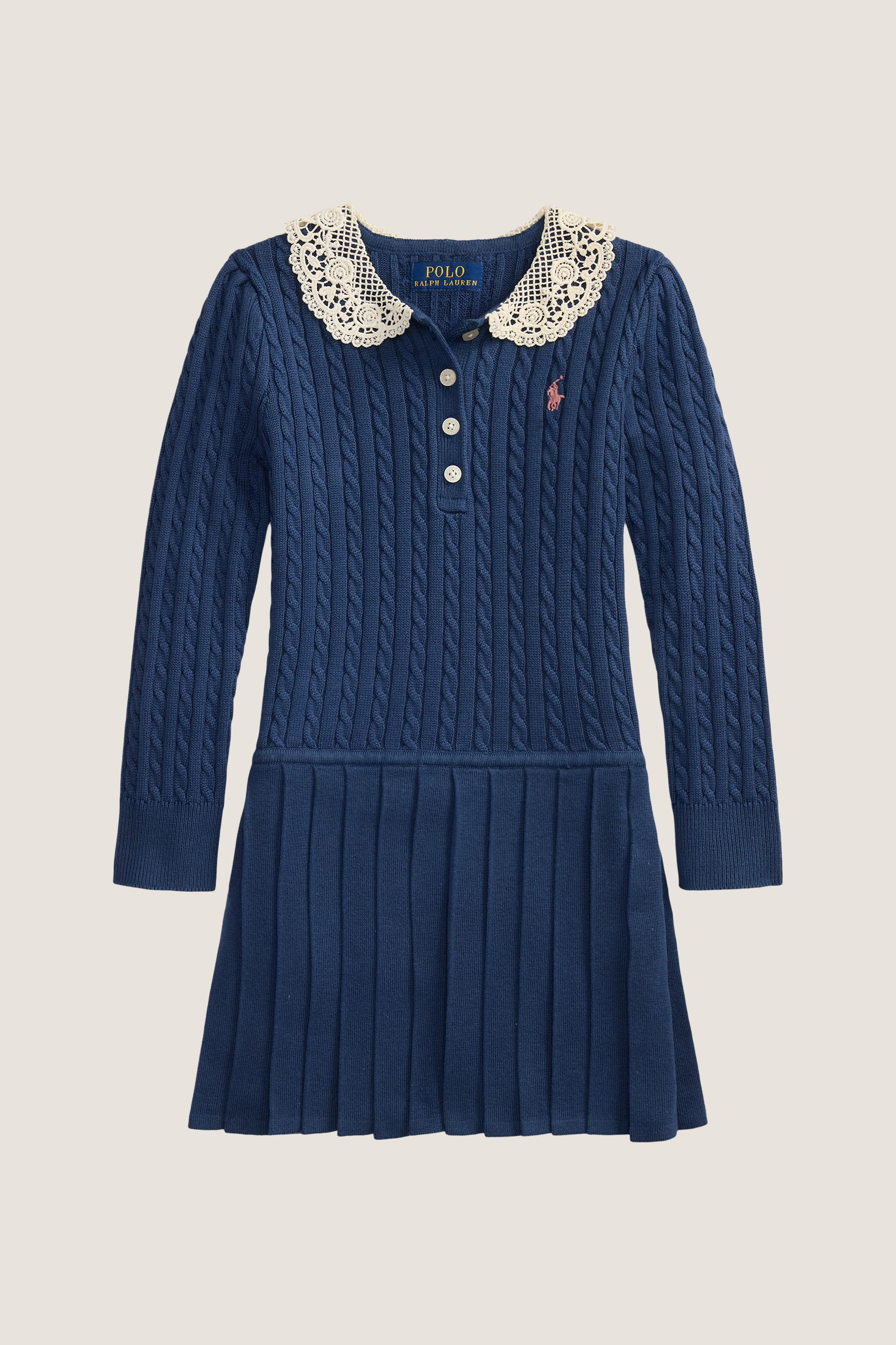 Little Girls Long-Sleeve Cotton Cable Knit Collared Dress