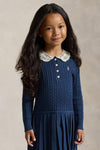 Little Girls Long-Sleeve Cotton Cable Knit Collared Dress