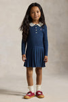 Little Girls Long-Sleeve Cotton Cable Knit Collared Dress