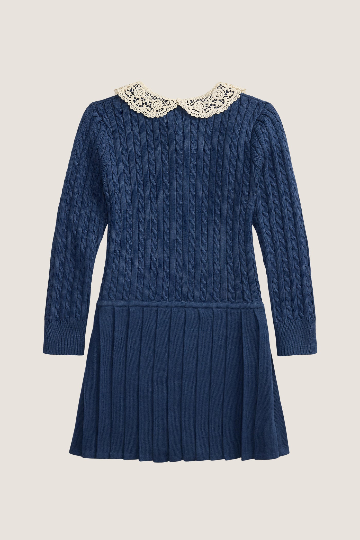 Little Girls Long-Sleeve Cotton Cable Knit Collared Dress