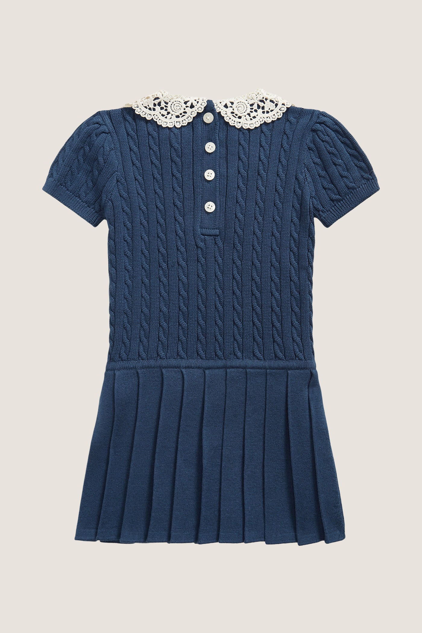 Baby Short-Sleeve Cotton Cable Knit Collared Dress