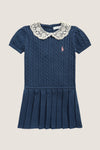 Baby Short-Sleeve Cotton Cable Knit Collared Dress